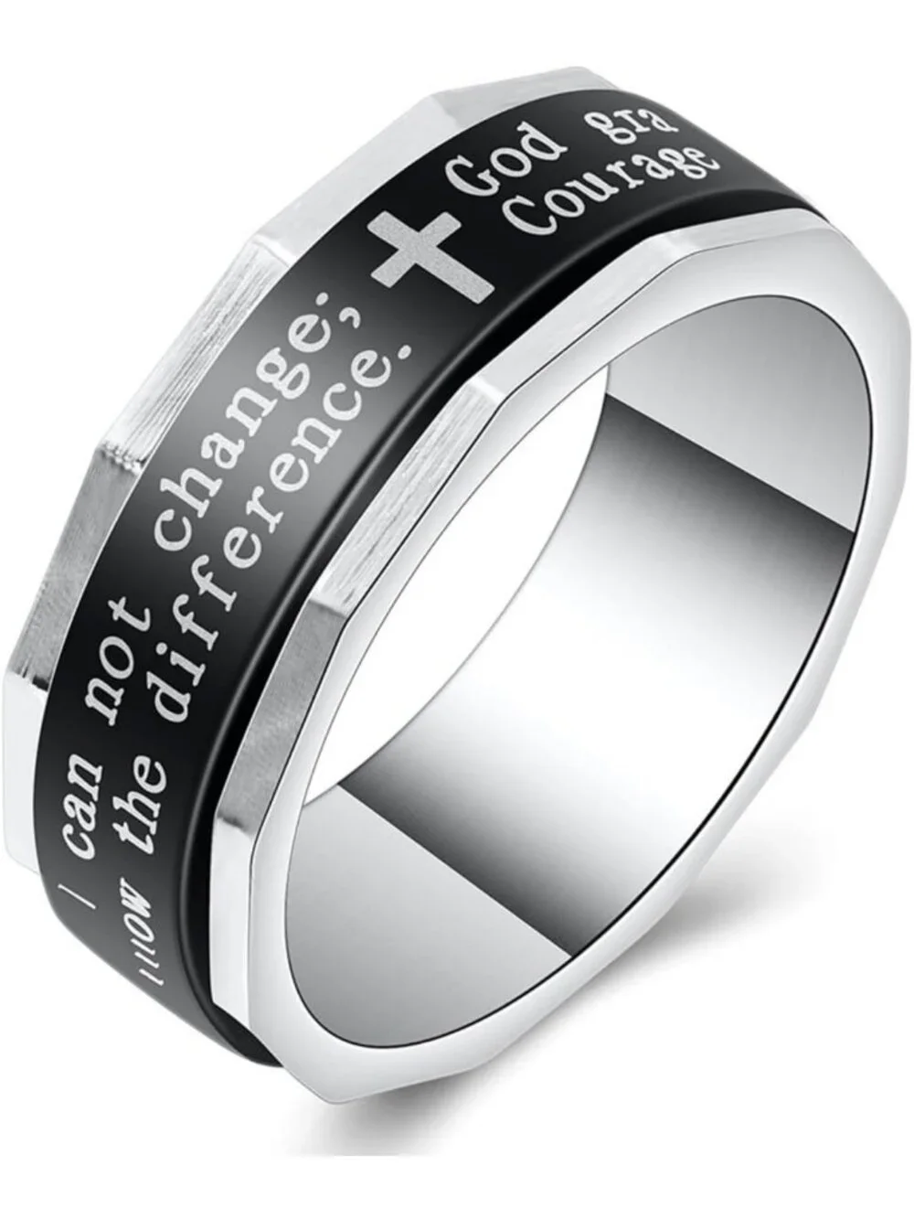 Engraved Serenity Prayer Spinner Ring - Titanium Steel Faith Jewelry for All